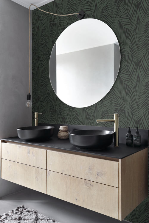 ESTAhome behang palmbladeren donkergroen en zwart - 53 cm x 10.05 m - 139157 - vtwonen shop