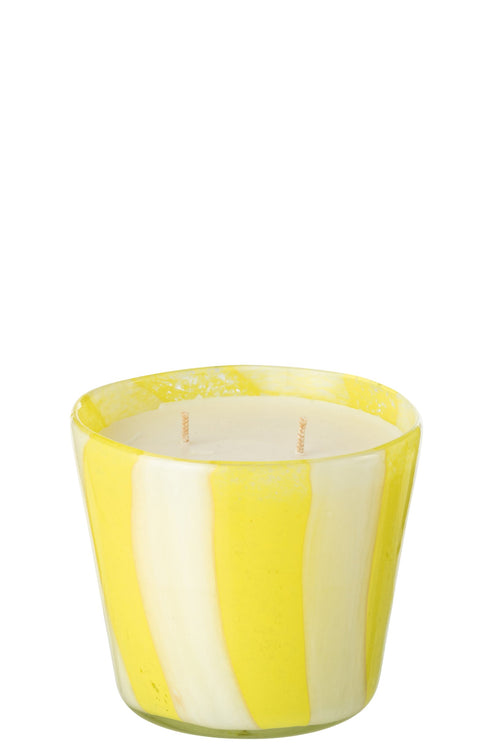 J-Line geurkaars Noa Strepen - Yashioka Gardenia - glas - geel - small - 50U