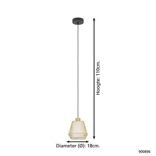 EGLO hanglamp Ciudadela - e27 - ø 18 cm - zwart/goud/wit - textiel - vtwonen shop