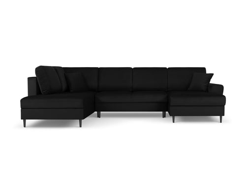 Cosmopolitan Design Links panoramische slaapbank met opbergdoos Kyoto 7-zits, flueel, zwart - 194x313x88cm