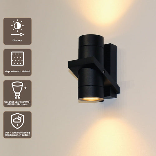 Artdelight wandlamp Double - 2 lichts - 11.7  x 16.2   cm - zwart