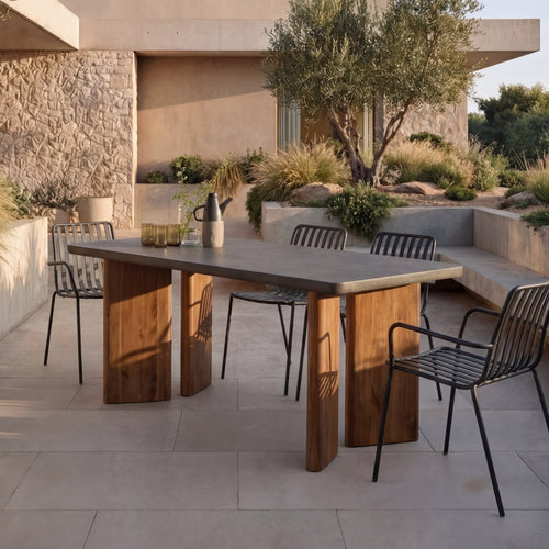 Tikamoon Massief acaciahouten en donkergrijze Cement tuintafel 6/8 pers. - Donkergrijs