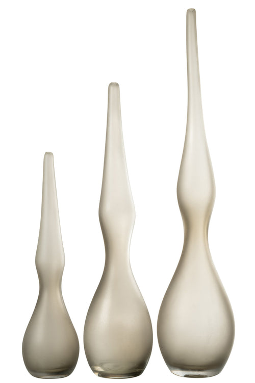 J-Line vaas Yara Gebogen Fluit - glas - greige - 3 stuks - 64 cm hoog