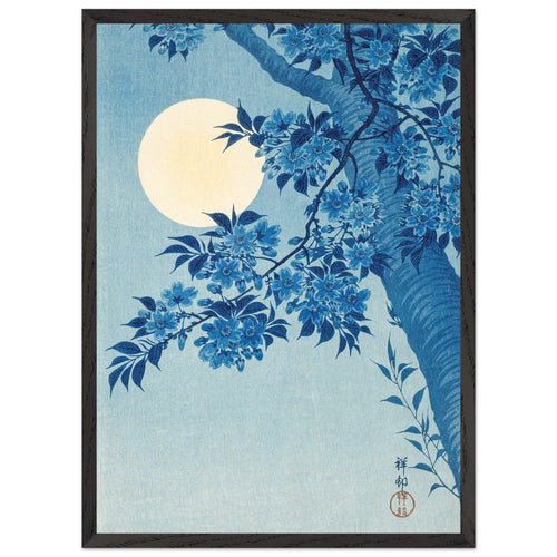 Artfulprints Poster met Lijst Ohara Koson - Blossoming cherry on a moonlit night   - 50x70 cm - Meerkleurig