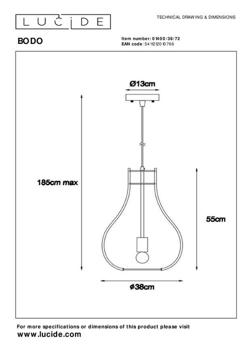 Lucide hanglamp BODO - 1xE27 - Licht hout - vtwonen shop