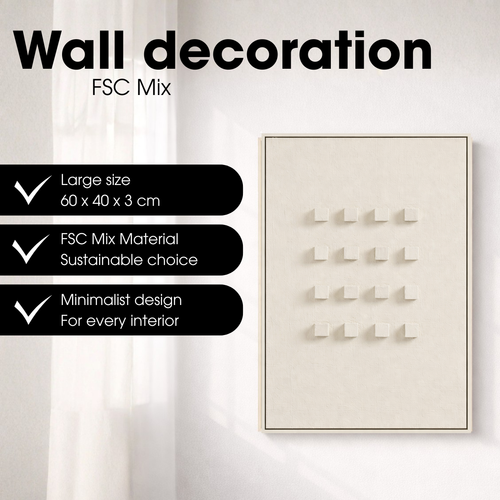 Mica Decorations Wanddecoratie - Wandpaneel Abstracte Kunst 60 x 40 x 3 cm - Woondecoratie voor Woonkamer of Slaapkamer - Off-white
