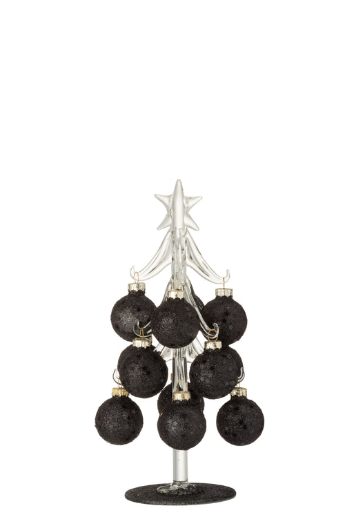 J-Line decoratie kerstboom met ballen Sterretjes  - glas - zwart - small