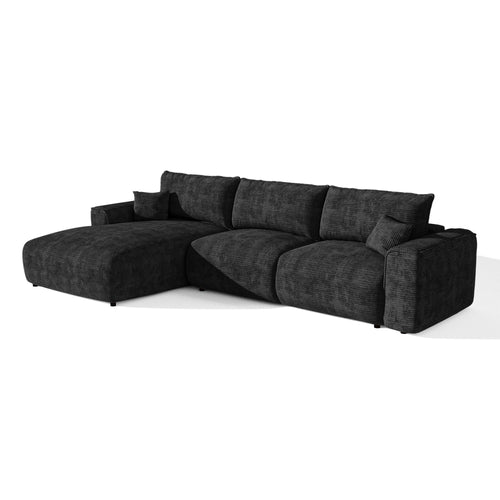Premium Interiors - Linkshoekbank met slaapfunctie en opbergruimte COMO - corduroy zwart 297cm