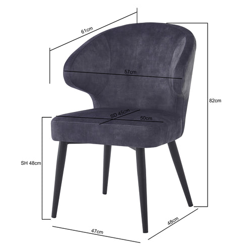 Livingfurn eetkamerstoel Donna - Velvet - Antraciet - 2 stuks