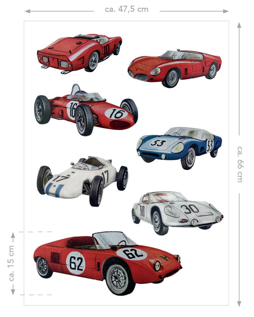 ESTAhome muursticker sportauto's rood, wit en blauw - 47.5 x 66 cm - 156108