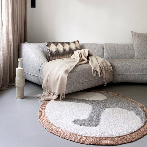 Malagoon vloerkleed Samba - gebroken wit - Ø 120cm 100% wol, jute rand