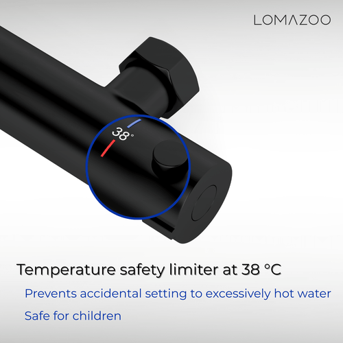 LOMAZOO thermostatische douchekraan - met temperatuurbegrenzer 38°C - mat zwart - h.o.h. 15 cm