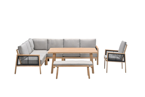 Lounge-diningset - 9-persoons - Decala - aluminium met houtlook