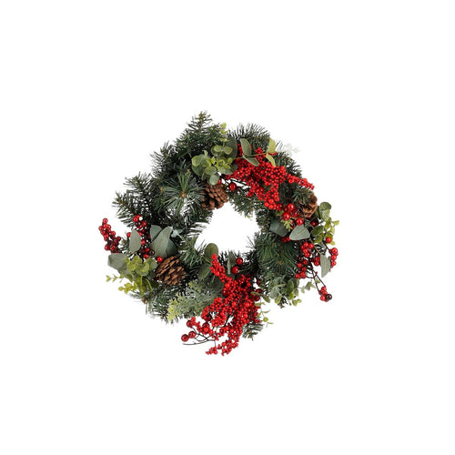 Mica Decorations Harvey Kerstkrans met Dennenappels - H11 x Ø40 cm - Rood