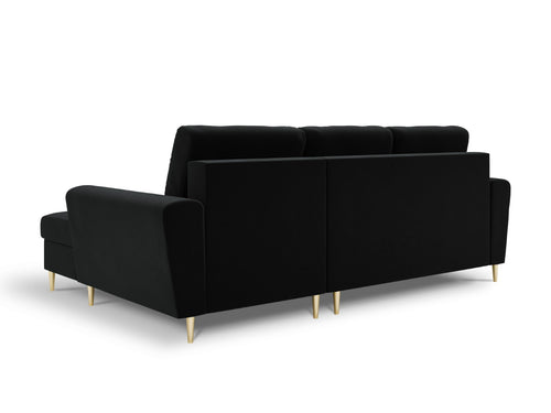 Cosmopolitan Design Converteerbare hoekbank rechts met opbergdoos Kyoto 4-zits, flueel, zwart - 145x241x88cm