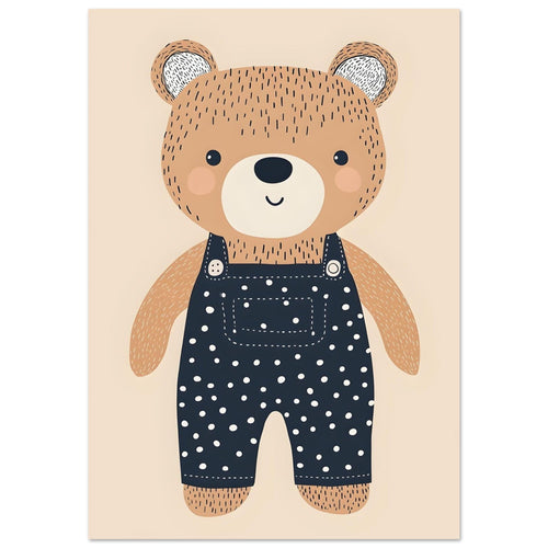 Artfulprints  Stoere beer in tuinbroek   poster A4 21x29.7 cm - vtwonen shop