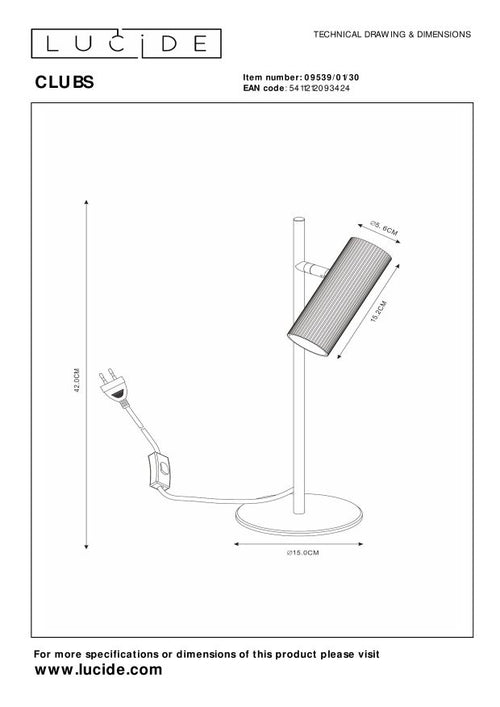 Lucide tafellamp CLUBS - 1xGU10 - Zwart - vtwonen shop