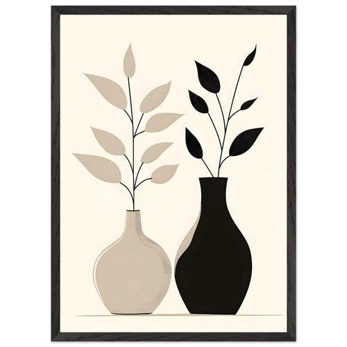 Artfulprints Poster met Lijst Boho – Dual vase   - 50x70 cm - Zwart / Wit