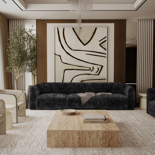 Premium Interiors - Bank LUSH - fluweel met motieven zwart 235cm