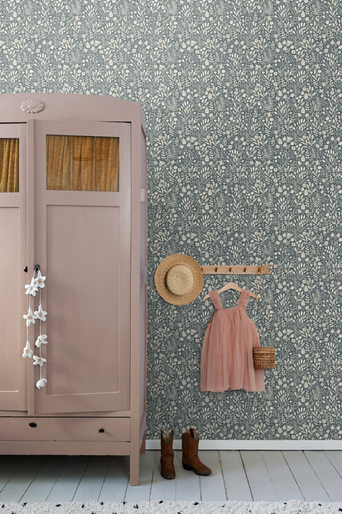 ESTAhome behang bloemetjes blauwgroen - 50 x 900 cm - 131249 - vtwonen shop