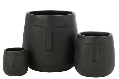 J-Line bloempot Misty - keramiek - zwart - 3 stuks - Ø 37 cm