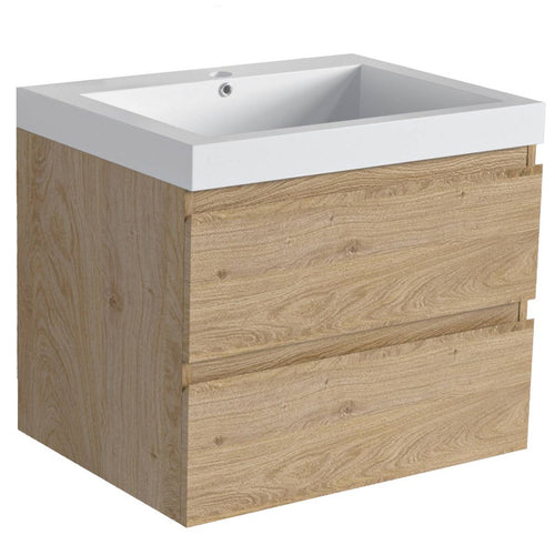 LOMAZOO badkamermeubel Monaco - zwevend - wit - licht eiken - 60 cm