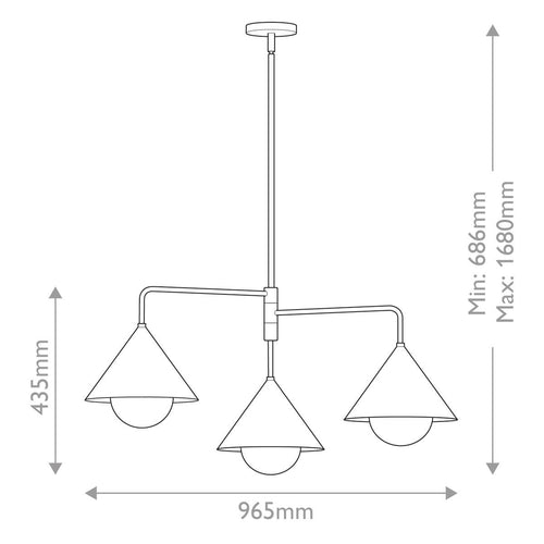 Mehrarmige Pendelleuchte, modernes gebürstetes Gold, 3 x E27
