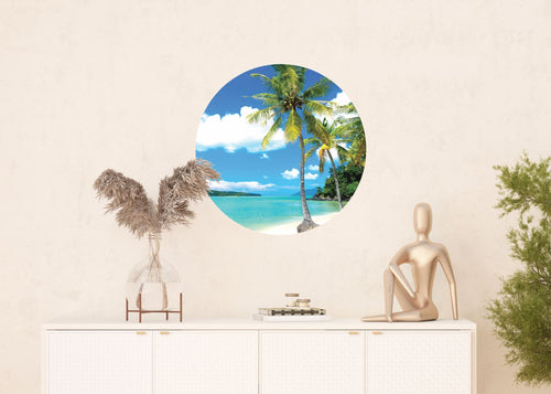 Sanders & Sanders zelfklevende behangcirkel tropisch landschap met palmbomen blauw Ø 70 cm 601092