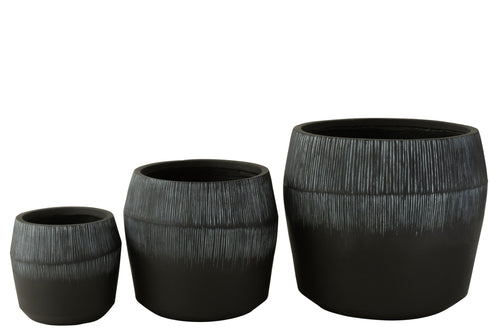 J-Line bloempot Vezelklei - keramiek - zwart - 3 stuks - Ø 50.5 cm
