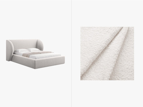 Micadoni Opbergbed met hoofdeinde Miley 200x160cm boucle lichtgrijs - 230x207x100cm