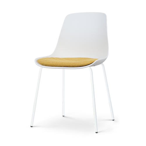 Nolon Nora-Liv Eetkamerstoel Wit - Okergeel Kussen - Witte Poten - vtwonen shop
