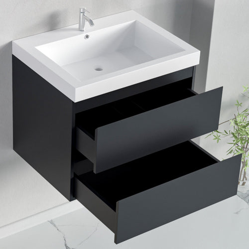 LOMAZOO badkamermeubel Monaco - zwevend - wit - mat zwart - 60 cm