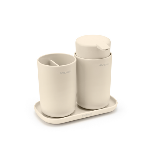 Brabantia ReNew Badkameraccessoire-set, zeepdispenser, tandenborstelhouder en schaal - Soft Beige