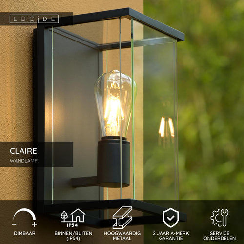 Lucide wandlamp CLAIRE - 1xE27 - Antraciet