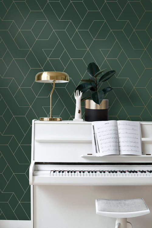 ESTAhome behang grafische lijnen groen en goud - 50 x 900 cm - 139948 - vtwonen shop