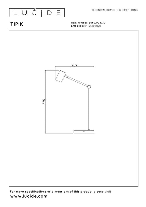 Lucide bureaulamp TIPIK - Geïntegreerde LED - Zwart