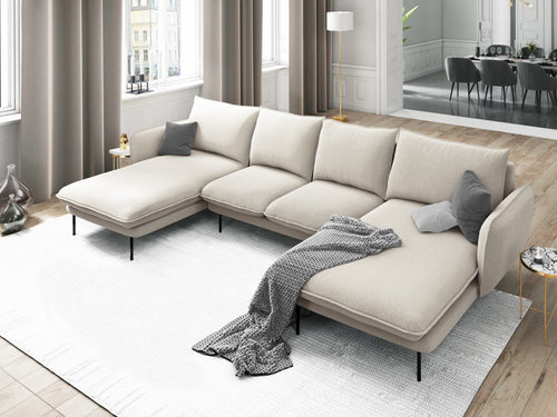 Cosmopolitan Design Panoramische bank Vienna 6-zits, structurele stof, lichtbeige - 170x350x95cm