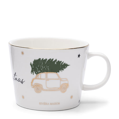 Rivièra Maison Mok, Kerstmok, Koffiemok, Theemok met oor - RM Driving Home For Christmas Mug 300 ml - wit - set van 2 stuks - Porselein - Wit - vtwonen shop