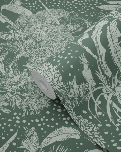 ESTAhome behang tropische bladeren vergrijsd groen - 50 x 900 cm - 139887