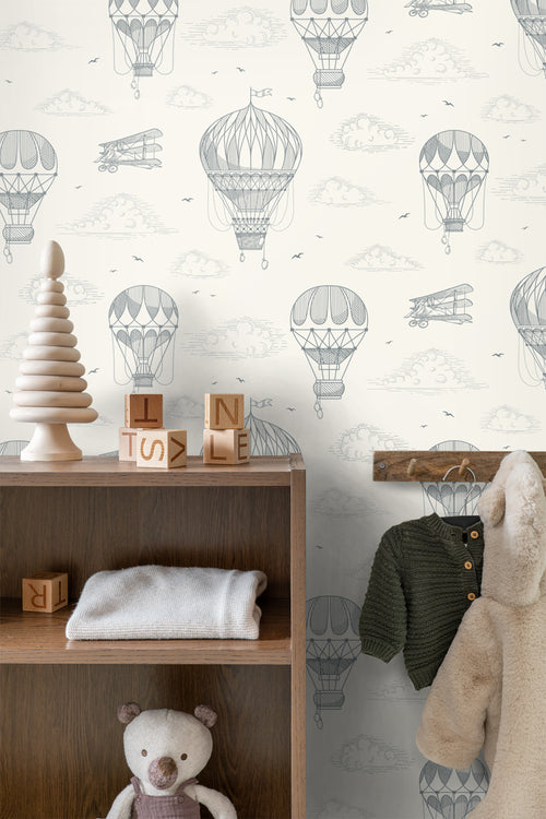 ESTAhome behang luchtballonnen grijs wit - 50 x 900 cm - 139716 - vtwonen shop