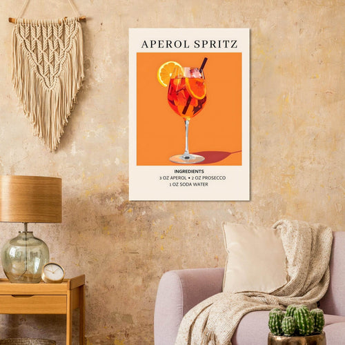 Artfulprints Poster met Lijst Aperol Spritz - Ingrediënten   - A4 21x29.7 cm - Oranje
