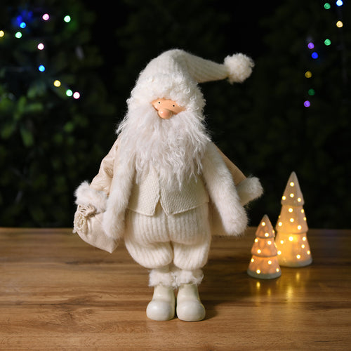 Sia Deco - Beeldje Kerstman Fluweel - Crème / 67 cm - Crème - Polyester - H67 - vtwonen shop