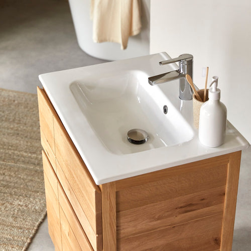 Tikamoon Massief eikenhouten en keramisch badkamermeubel 60 cm - Naturel