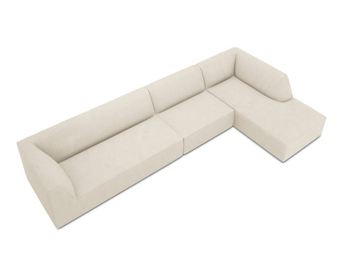 Micadoni rechter hoekbank Ruby 5-zits, ribfluwelen, lichtbeige - 180x366x69cm