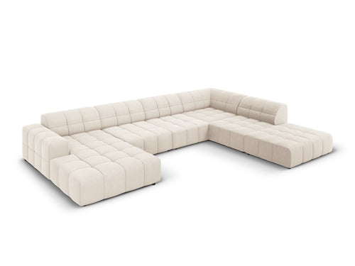 Cosmopolitan Design Panoramische hoekbank rechts Chicago 7-zits, flueel lichtbeige - 263x375x78cm