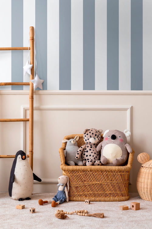Sanders & Sanders behang strepen vergrijsd blauw en wit - 53 cm x 10.05 m - 640657