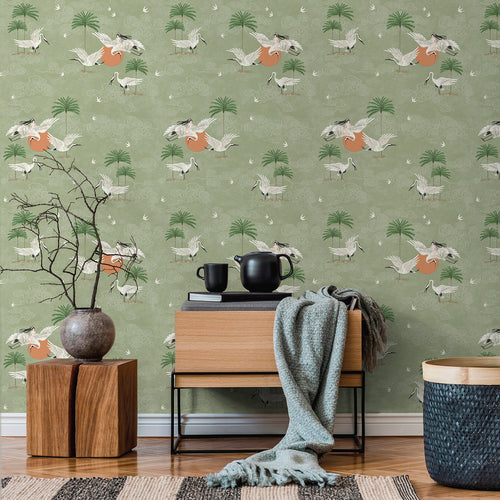 Walls4You behang kraanvogels groen - 53 cm x 10 m - 640343 - vtwonen shop