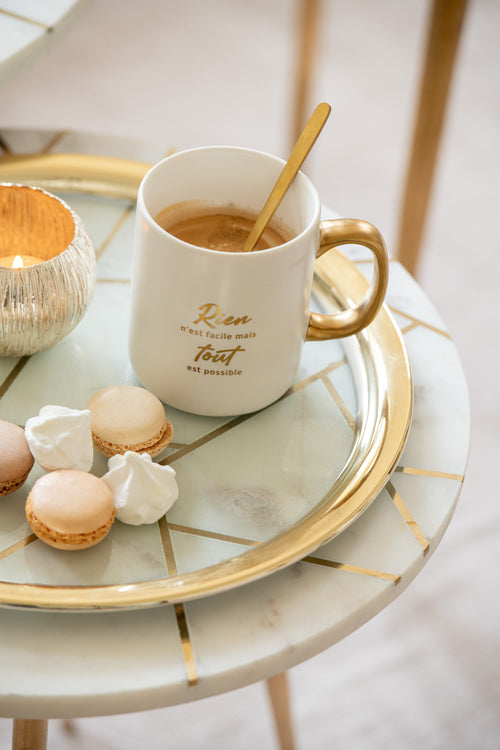 J-Line mok Bericht Positif - porselein - wit/goud - 2 stuks - vtwonen shop