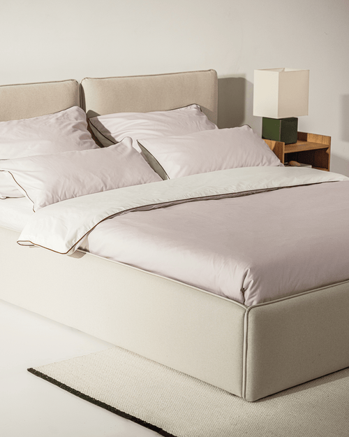 noo.ma gestoffeerd bed met opbergruimte, Earthy Green, lits-jumeaux
