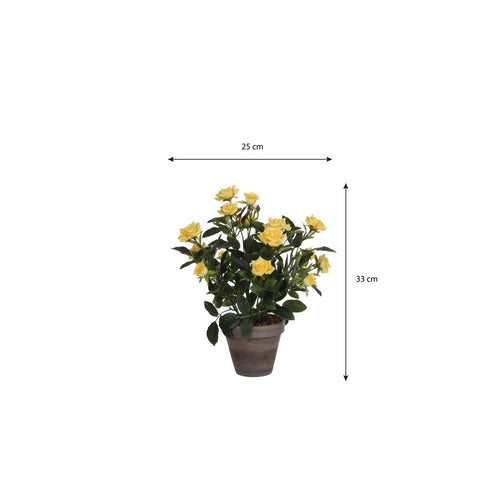 Mica Decorations Rozenstruik Kunstplant in Bloempot Stan - H33 x Ø25 cm - Geel